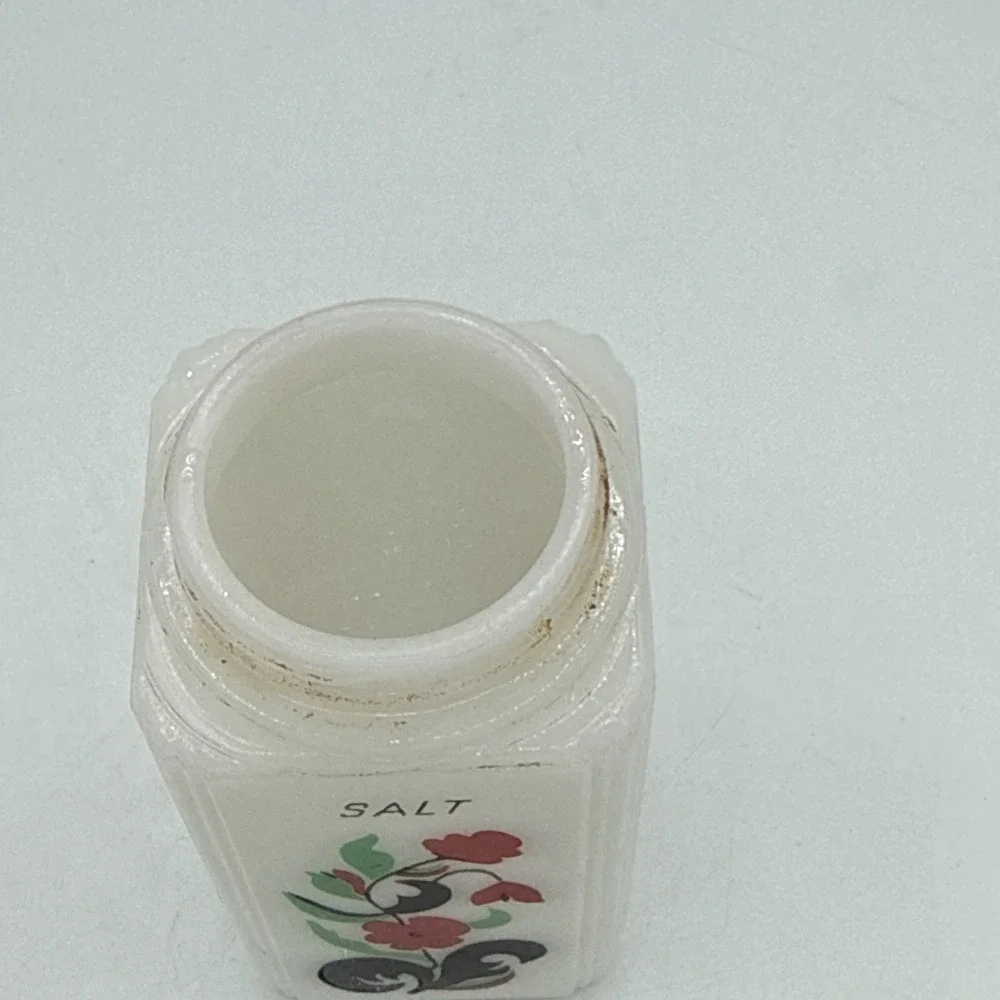 Vintage McKee Tipp City Milk Glass Salt Shaker Flower Pot Red Metal Lid 4